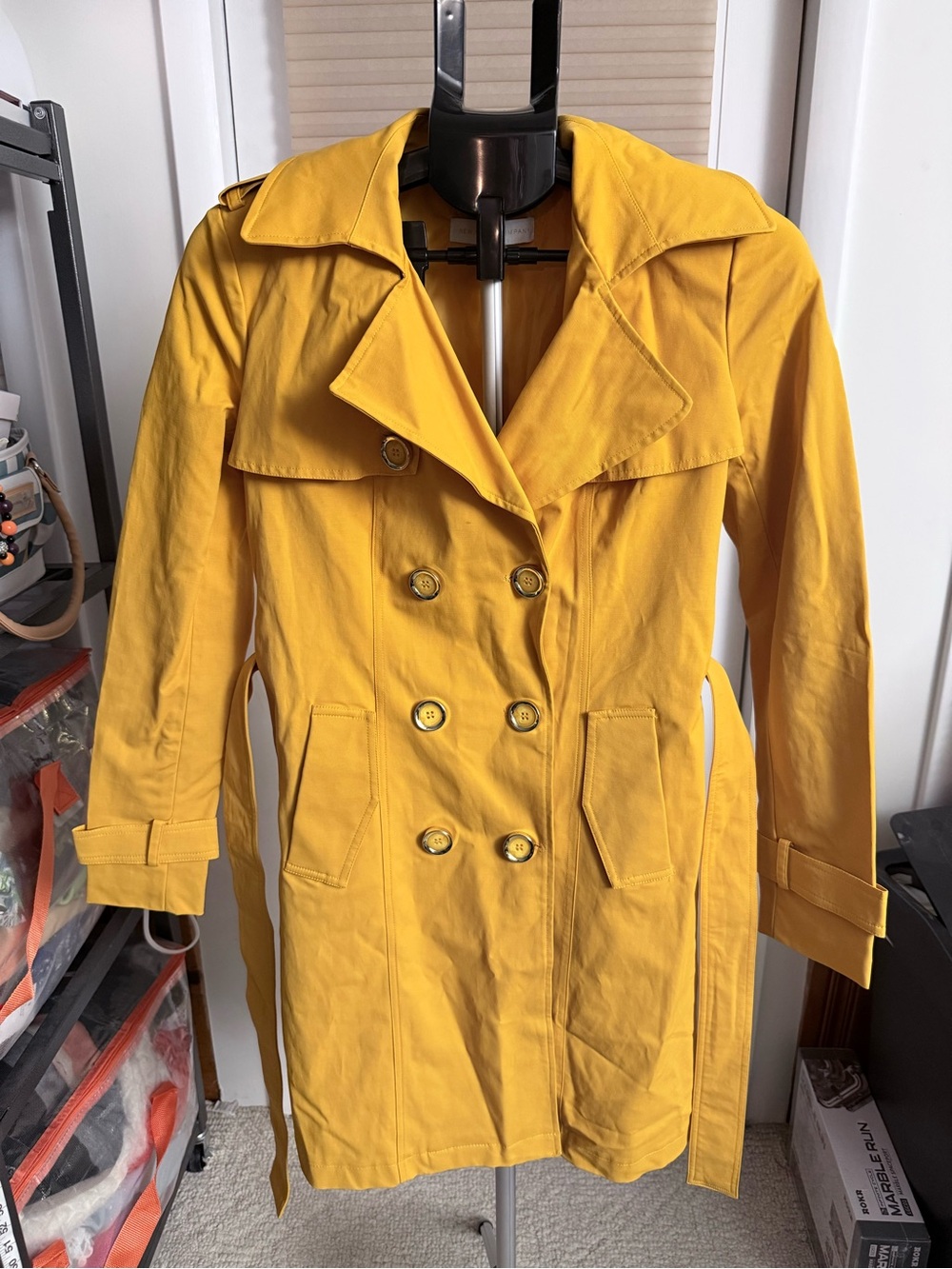 New York & Company Mustard Yellow Classic Double-Breasted Trench Coat Womens XS
